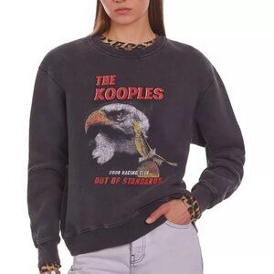 NWT  The Kooples Dark Gray Graphic Print Crewneck L/S Sweatshirt Sz 2